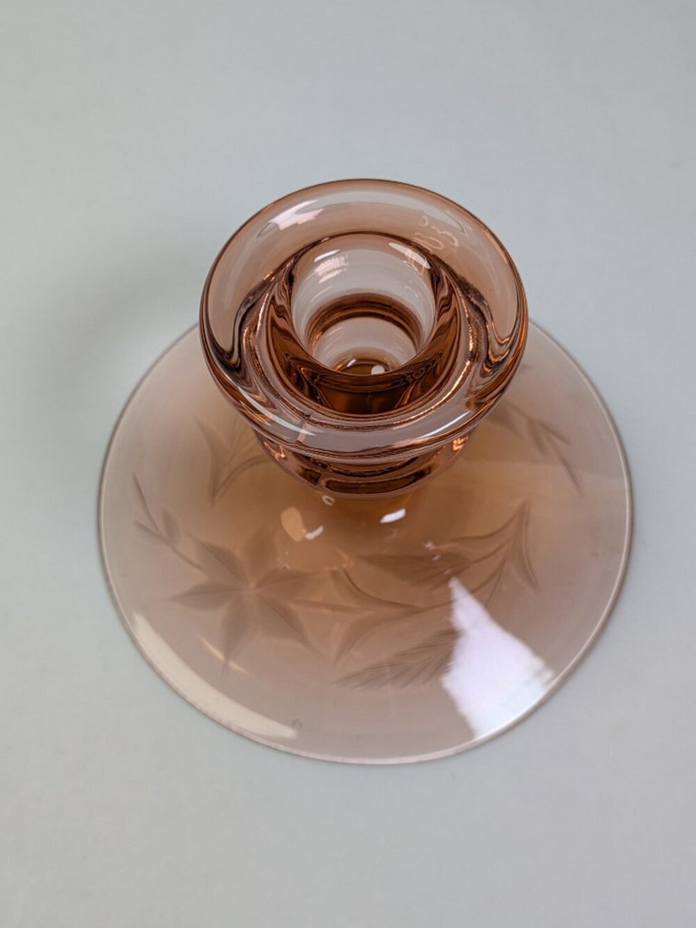 Vintage 1930s Depression Elegant Pink Glass Candle Holder / Pedestal Stand - Picture 8 of 16